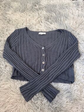 Aeropostale Cropped Rib-Knit Button Cardigan Sweater - Gray